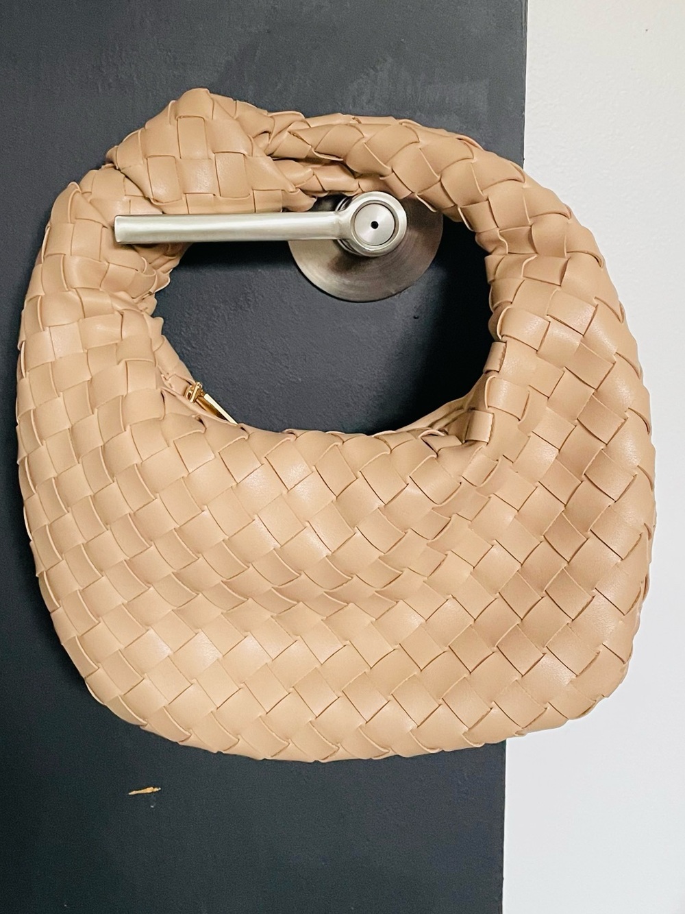 Urban Expressions Woven Crescent Shoulder Bag in Tan - Picture 3 of 4